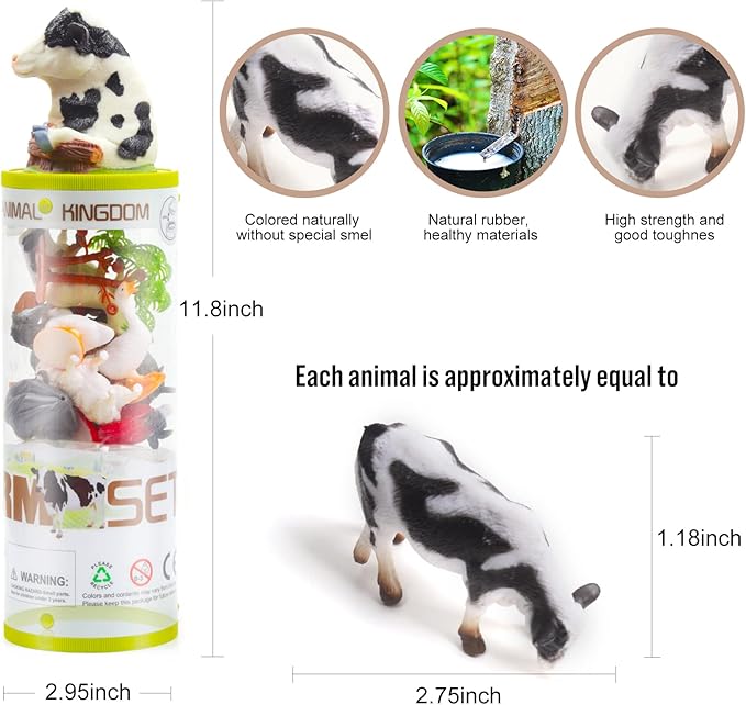 UNIQUE KIDS Mini Farm Animals Figure Creatures in Tube 15 pcs Set | Realistic Tiny Little Animals for Sensory Bin, Birthday Party Favor, Toddler 3-5 (Farm Animals)