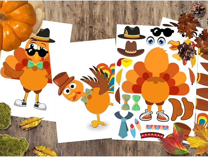 Make-A-Turkey Stickers Thanksgiving Party Games/Favors/Supplies for Kids Crafts - 20 Set