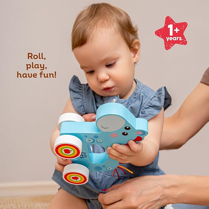 Wooden Pull-Along Horse – Eco-Friendly Toddler Toy with Spinning Wheels & Tactile Tail – Early Learning Toy for 1 Year Old and Up