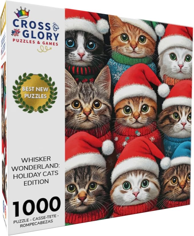 Cross & Glory - Whisker Wonderland: Holiday Cats Edition - 1000 Piece Jigsaw Puzzle for Adults | Festive Cat Puzzle | Christmas Jigsaw Puzzle with Vibrant Artwork