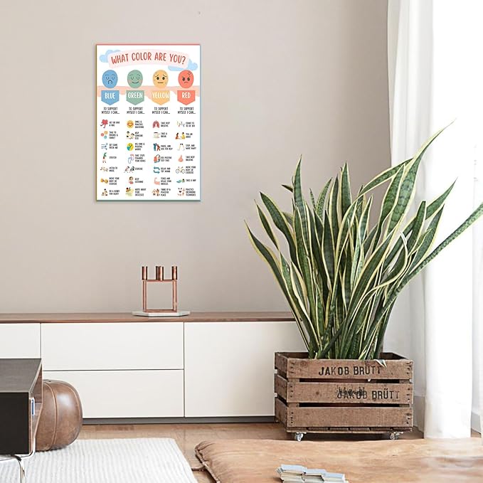 Mental Health Canvas Wall Art Feelings Chart Emotions PosterAwareness Preschool Emotions Faces Calm Prints Calm Down Corner Home for Kids Room Classroom Wall Decor 12x16in Framed