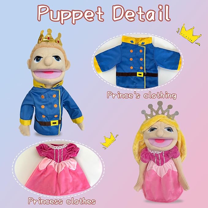 Hand Puppets Professional Characters, Princess and Prince Role-Playing Storytelling Hand Puppet for Kids Age 4-8 Puppets with Movable Mouths and Control levers