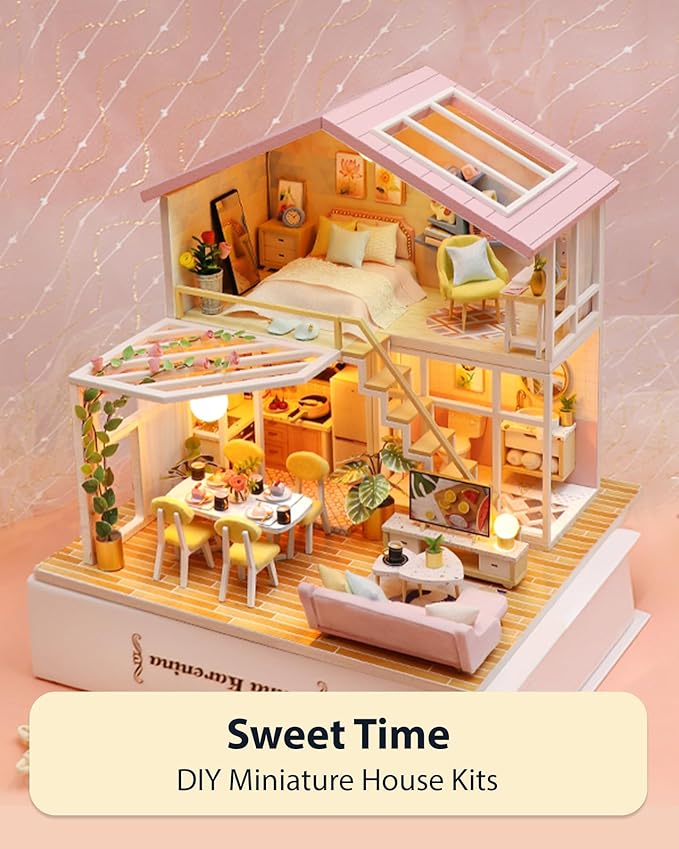 DIY Miniature House Kit, Mini House Kit for Beginners, Mayberry Street Miniatures, Model Building Craft Diorama Kit, Ideal Gifts for Birthday, Christmas(Sweet Time)