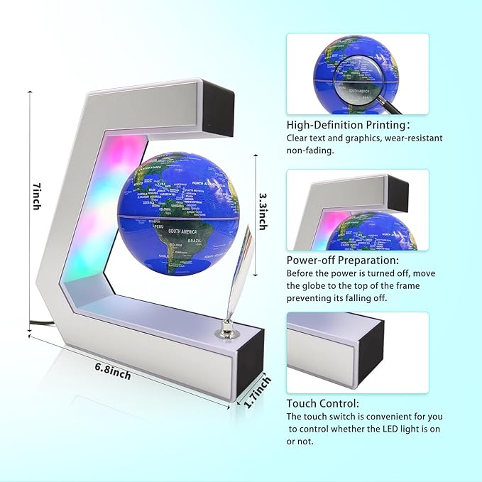 Flagest Magnetic Levitation Globe with LED Lights & Touch Control and Pen, Floating Globes for Educational Home Office Desk Bookshelf Decor, Birthday Anniversary Holiday Creative Gift(3.3 Inches Globe)