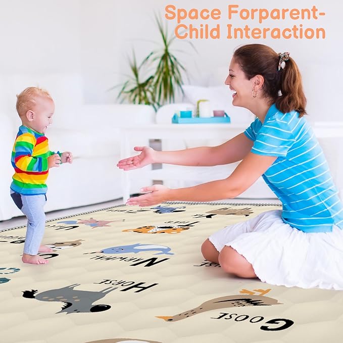 Baby Play MAT 59" X 59", Soft Thickened Anti-Slip Baby Mat for Floor Playpen, Foldable and Machine Washable Baby Crawling Mat