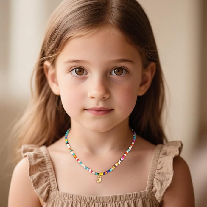 Colorful Initial Necklace for Girls Kids Women, Dainty 18K Gold Plated Bubble Initial Letter Necklace Teen Girls Gifts Trendy Stuff Birthday Gifts for 5 6 7 8 9 10 Yearl Old Girl
