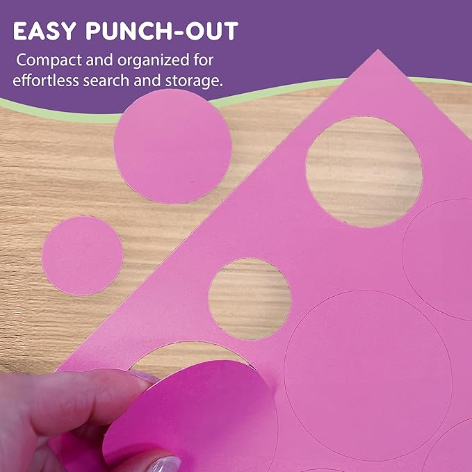 Basic Shapes 1: Circles, Triangles, Squares, Ovals, 676 Pieces US Made Card Stock Punch Out Geometric Shapes in 3 Sizes and 4 NEON Colors for Math, Pattern Play and DIY Crafting