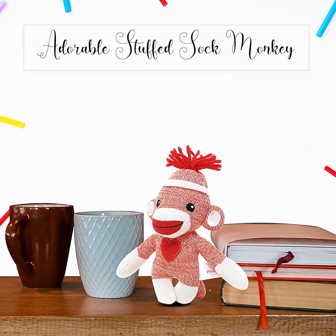 Adorable Sock Monkey 6 Inches, The Original Traditional Hand Knitted Stuffed Animal Toy Gift-for Kids, Babies, Teens, Girls and Boys Baby Doll Present Puppet (Orange)