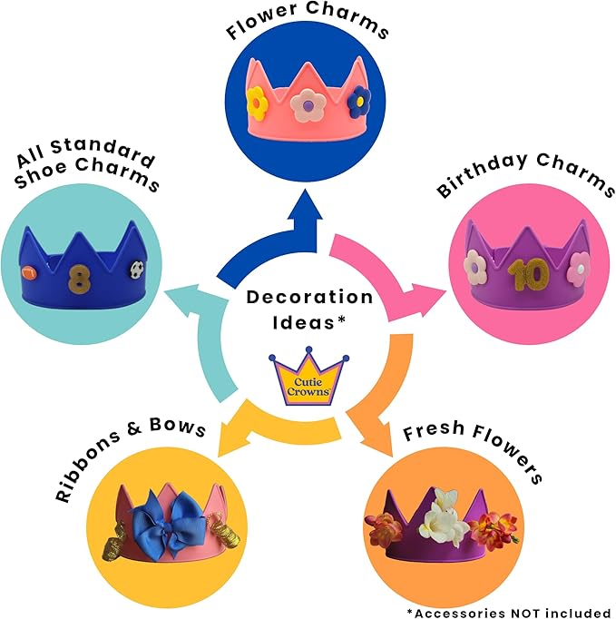 Birthday Crown for Kids Classroom – Adjustable Soft Silicone Princess Crown, Ages 2–10+, BPA Free, Dishwasher Safe