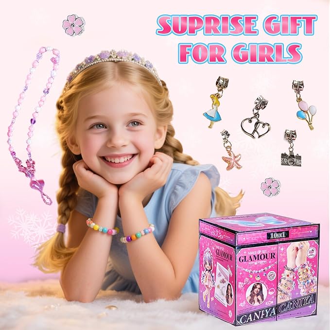 Tuehakny 10-in-1 Jewelry Craft Kit for Girls Ages 4-12, 3000+ Non-Toxic Beads, Charms & Elastic String with Layered Storage Box, DIY Bracelet Necklace Maker Kit, Birthday Christmas Gifts for Kids