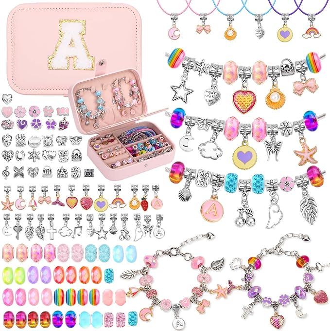 Charm Bracelet Making Set with Jewelry Case Charm Pendant Bracelet Kit DIY Jewelry Making Art & Craft for Birthday Gifts Valentine Christmas