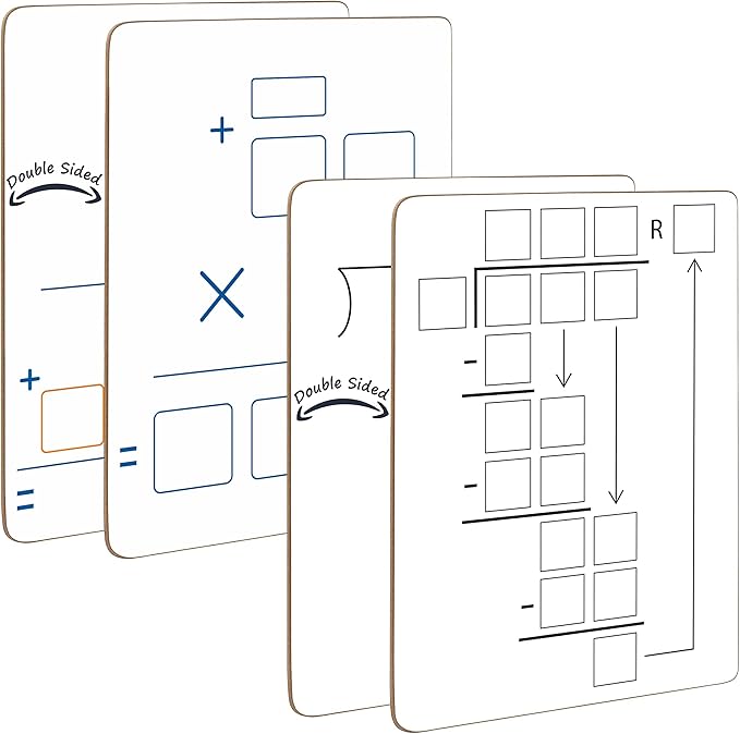Dry Erase Multiplication & Division Board 9"x12" Double Sided Practice Whiteboard with 2x1 & 2x2 Digit Multiplication for Home, School, Classroom, Kids, Students Math Manipulatives Lapboard