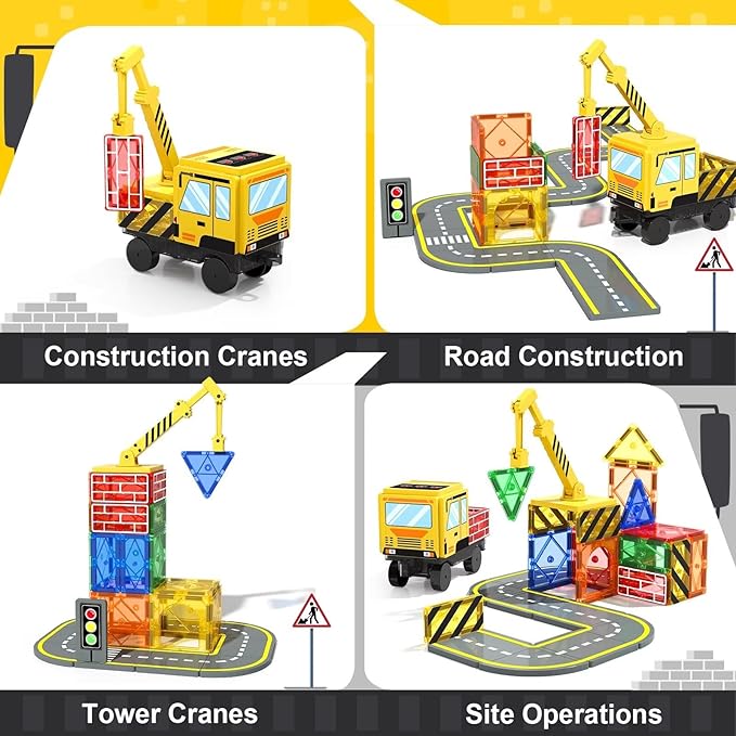 Magnetic Tiles Magnetic Building Blocks Crane Truck STEM Building Toys for Kids 3 4 5 6 7 8 Year Old Boys Girls Birthday Xmas Gifts