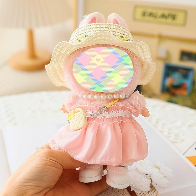 Clothes for Dolls Accessories, Outfit Set 5 Pieces Gauze Dress for 15cm 17cm Doll (No Doll), Romantic Hat Skirt Shoes Doll Clothing Set Replacement Pink