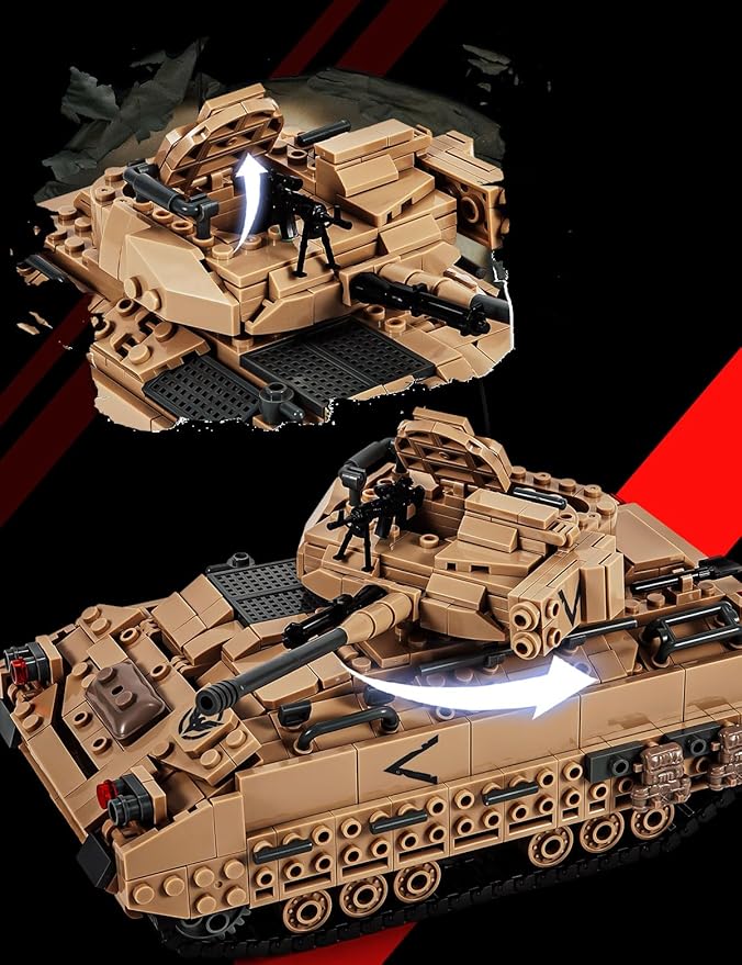 SEMKY Military Series M2 Bradley Tank MOC Building Blocks and Engineering Toy（1350 Pieces），with 3 Figure,WW2 Army Tank for Kid and Military Fan