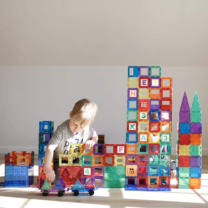 Playmags 28 Piece Magnetic Tiles Dome Set - Now with Stronger Magnets, STEM Toys for Kids, Sturdy, Super Durable with Vivid Clear Color Tiles