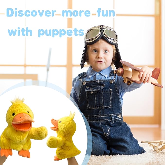Hand Puppet s Duck Pupp ets,9"Realistic Stuffed Animal Puppe ts for Toddlers Duck Stuffed Puppets for Kids with Movable Mouth,Duck Animal Hand Puppets for Adults Han d Puppets for Toddlers 3
