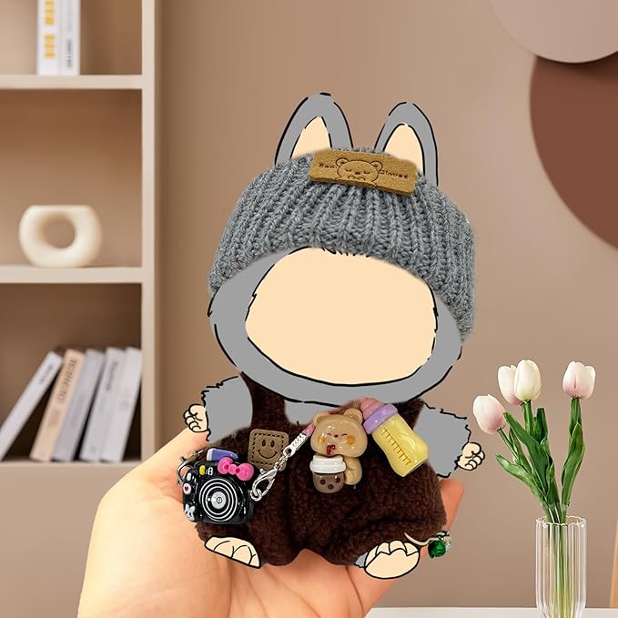 2025 New Clothes for Doll, 3-Piece Brown Set for 17cm Dolls, Includes Hat, Romper, Accessories, Perfect Fit, Easy to Dress, Complete Accessories for Endless Styling