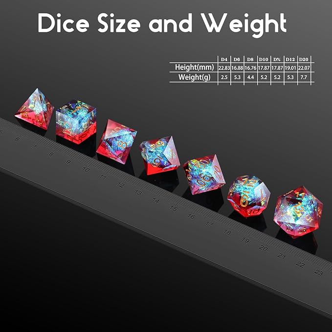 Shiny D&D Dice,DNDND Handmade Double Layers Sharp Edge Die with Gift Case for D&D Dungeons and Dragon Games (Red and Blue)
