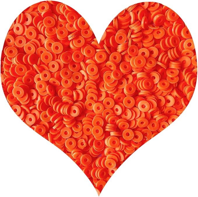 3000Pcs Clay Beads Flat Round Polymer Bead Vinyl Heishi Beads Flat Round Polymer Bead Flat Clay for Jewelry Making Necklace Bracelet (10-Orange)