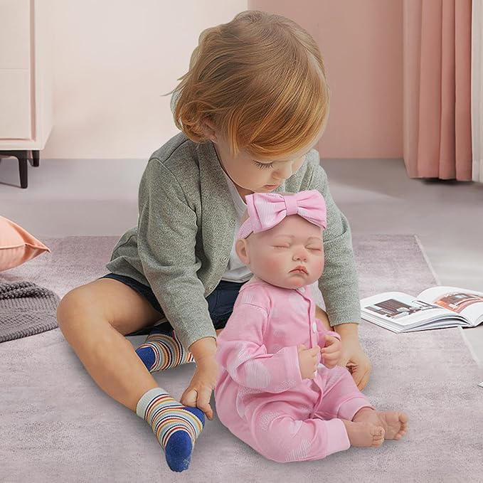 Jirachi Realistic Reborn Baby Dolls, Sleeping Baby Pink Girl Real Life Soft Cloth Body, 18 Inch Lifelike Reborn Baby with Feeding Accessories for Kids