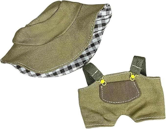 17cm/6.7in Clothes Set for Dolls - Cute Hat & Overalls Outfit, Soft Premium Fabric Dress Up Accessories Suit, Easy On/Off, NO Doll Included (Pocket Hunter)