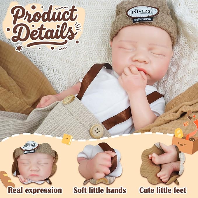 Boy 17.5 Inch, Full Silicone Baby Doll, Realistic Baby Dolls, Realistic Veins & Sleeping Pose, Not Vinyl, Reborn Baby Dolls Silicone Full Body, Gift Set