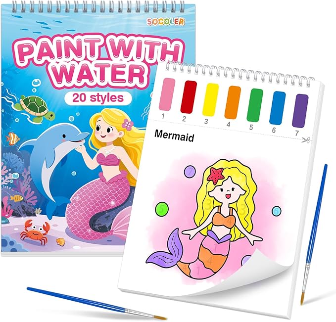 Paint with Water Coloring Books for Toddlers,Mess Free Watercolor Painting Sets for Kids,Water Color Paint Kit,Art Craft Birthday Gift for Ages 1-3, 4-8(Sea World)