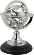 Antique Vintage Zodiac Armillary Brass Sphere Globe Wooden Display | Pirate's Antique Ship Decor | Nagina International (Small, Nickel Plated)