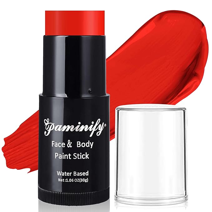 Red Face Paint Stick,Water-Based Red Body Paint Stick,Washable Halloween Face Painting for Clown Devil Joker Skull Costume,Professional Full-Coverage SFX Makeup for Cosplay,1.06 OZ