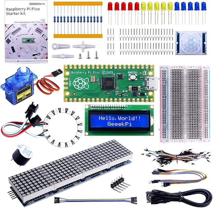 GeeekPi Basic Starter Kit for Raspberry Pi Pico, with Breadboard, I2C 1602 LCD Display Module, 9g Mirco Servo for Raspberry Pi Beginners & Software Engineer