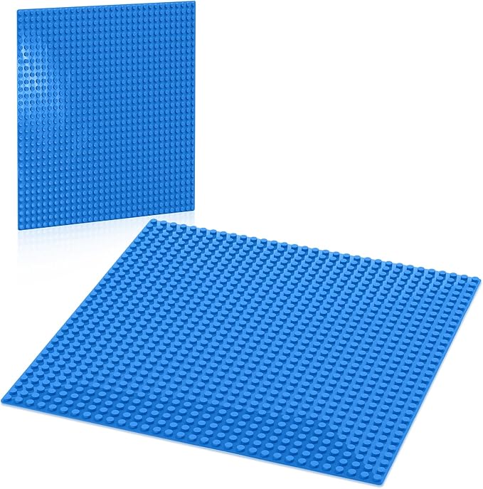 Classic Blue Baseplates, 32x32 Studs Square Base Plates for Play or Display Bricks Creations, Compatible with Classic Legos, 10" x 10", Pack of 2, Perfect for Water and Ocean