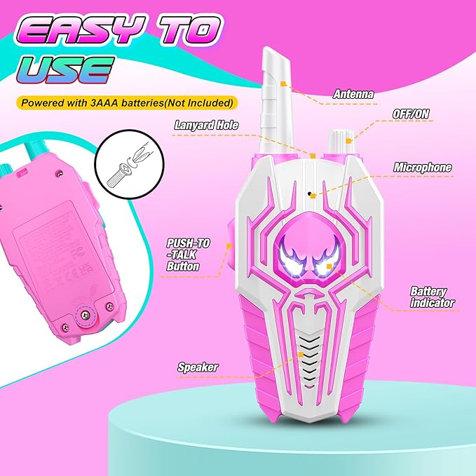 Cool Walkie Talkies for Girls Kids: Christmas Birthday Toys Gifts for 3 4 5 6 7 8 Year Old Girls Toys Ages 6-8 Kids Walkie Talkies 2 Pack Outdoor Stocking Stuffers Toy for 3-8 Year Old Girl Gift
