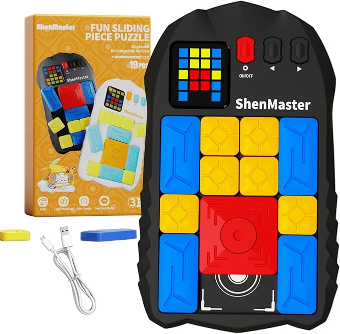 Rechargeable Super Slide Puzzle Game,Klotski Brain Toys for Kids Teens,500+ Challenges 7 Difficulty Levels for Boys&Girls,Portable Travel Games for All Ages,8-12 Gifts idea-Black
