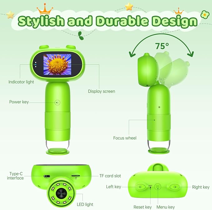 Pocket Microscope for Kids with 2inch IPS Screen, Leipan 16MP Digital Microscope 1000X, 1080P Mini Microscope with 8 LEDs, Compatible with PC, Includes 8GB Card