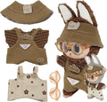 17cm Clothes Set (NO Doll) 5PC Set Hat Glasses Overalls for 17cm Accessories Suit, Doll Clothing for Trendy Blind Box，Cute Clothes for LBB Doll Dress up Unique Style,Free Combination (Tan)
