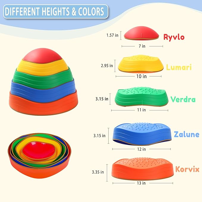 Balance Stepping Stones for Kids, 5pcs Sensory Stepping Stones, Indoor & Outdoor Obstacle Course Play Equipment, Enhances Toddler Gross Motor & Coordination Skills, Ages 3 4 5 6 7 8+