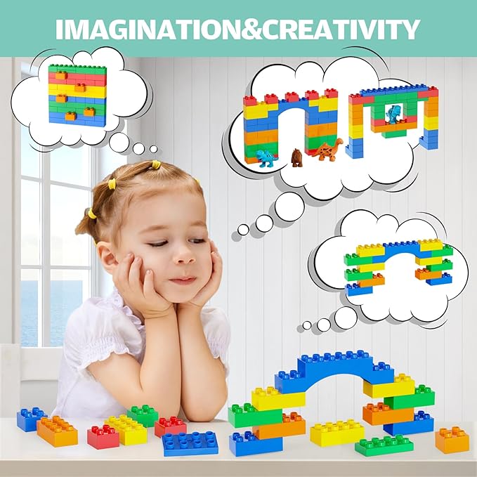 Building Blocks for Toddlers 2-5 Including Dinosaurs Cars, 116-piece Large Classic Building Bricks Set, Educational Toys for Children Boys Girls All Ages, Compatible with All Major Brands