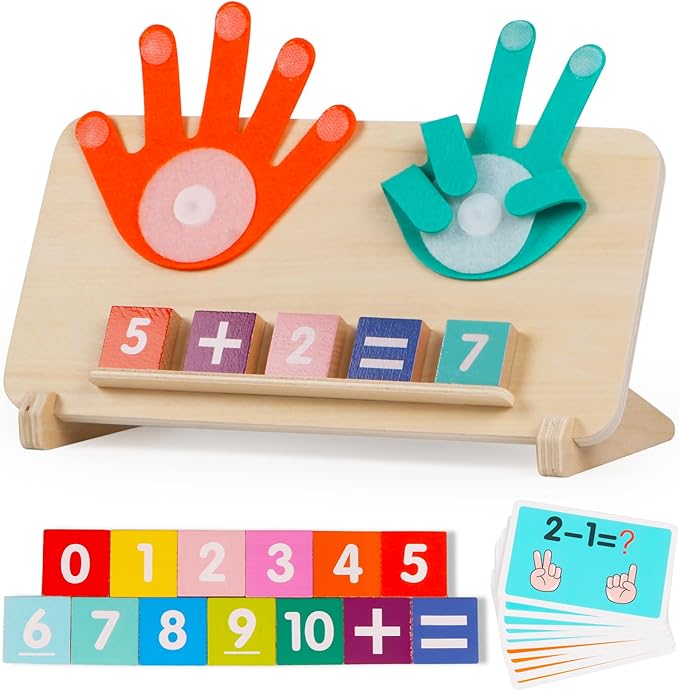ALLABC Finger Math Manipulatives Number Counting Blocks, Montessori Educational Math Toys for Toddlers 3-6, Preschool Number Learning Toys for Boy & Girl Age 3,4,5 Years Old (Single Side Edition)