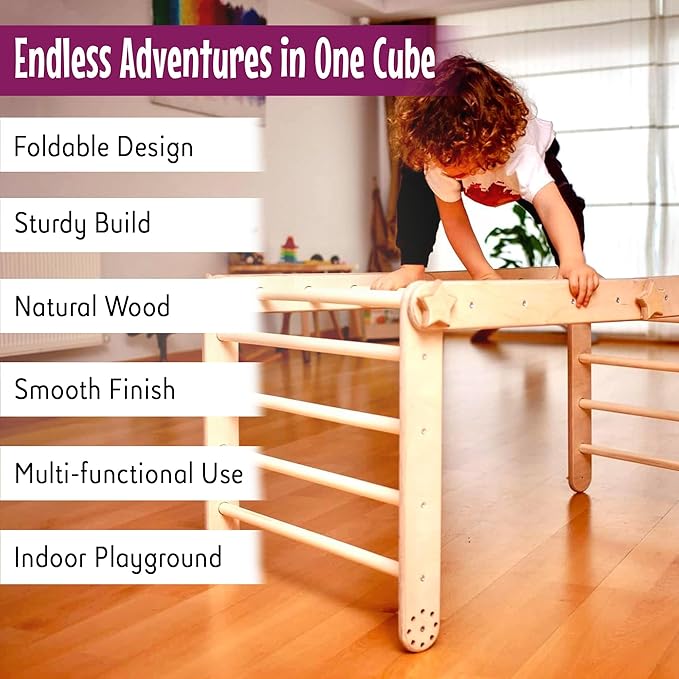 Montessori Activity Cube | Foldable Montessori Climbing Cube | Indoor 9 in 1 Transformable Activity Cube for Toddlers & Kids | Indoor Climbing Activity Wooden Playground (Activity Cube)