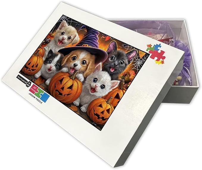 Adult Wooden Puzzles for Halloween Cats and Dogs, Chunky and Sturdy Puzzles - Exquisite Design -120 Pieces - Ideal for Relaxation and Entertainment