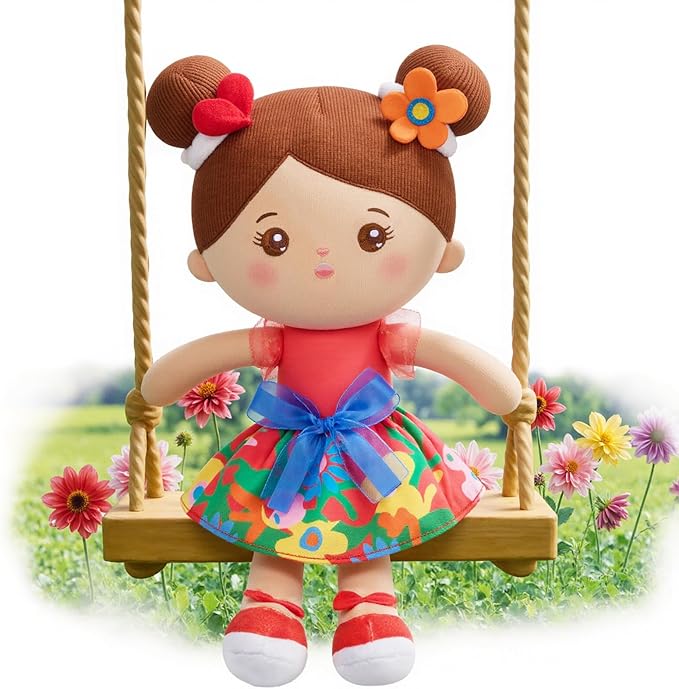 OUOZZZ 13" Soft Baby Doll Toys for 1 + Year Old Girl Gifts, Hispanic Doll Birthday Gifts for 1 Year Old Girl Christmas Plush Toys Gift for Toddler Kids Brown Skin