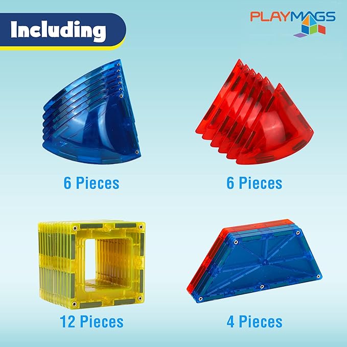 Playmags 28 Piece Magnetic Tiles Dome Set - Now with Stronger Magnets, STEM Toys for Kids, Sturdy, Super Durable with Vivid Clear Color Tiles