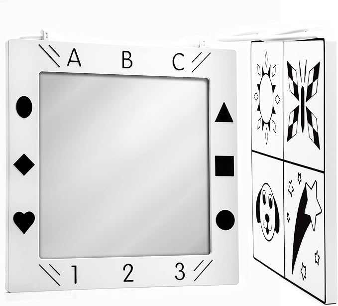 Baby Mirror, Doctor Designed Large Crib, Floor or Wall Mirror for Babies - High Sensory Toys for Babies - Promotes Vision and Brain Development - Crib Toys for Infants - Safe Tummy Time