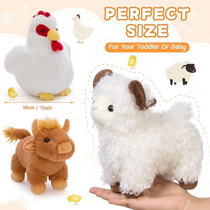 MaoGoLan 10 Pack Stuffed Farm Animals Bulk Plush Dog Cat Highland Cow Horse Sheep Pig Chicken Bunny Farm Animal Toys Set for Kids Party Favors Decorations Valentine's Day Easter Gifts