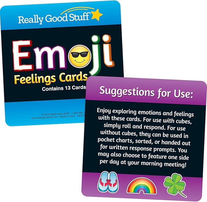 Really Good Stuff Emoji Feelings Cards for The Classroom or Home Activity for Kids - 12 Pk - Builds Social Emotional, Critical Thinking, Self-Awareness & Vocabulary Skills