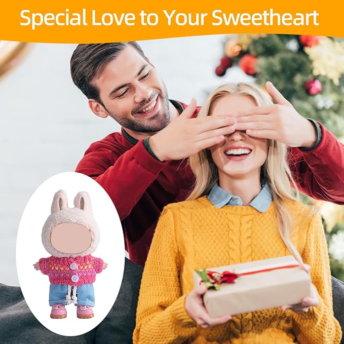 17cm Doll Clothes Set, Premium Jeans & Knitted Sweater Outfit for 17cm 15cm Dolls, Cute Dress Up Fashion, No Doll Included (Rainbow, 17cm/15cm)