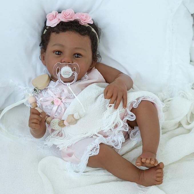 Reborn Baby Doll Black Girl – 18-Inch Realistic Lifelike African American Newborn Handmade Doll with Real Life Soft Weighted Body and Accessories – Gift for Kids Ages 3 and Up