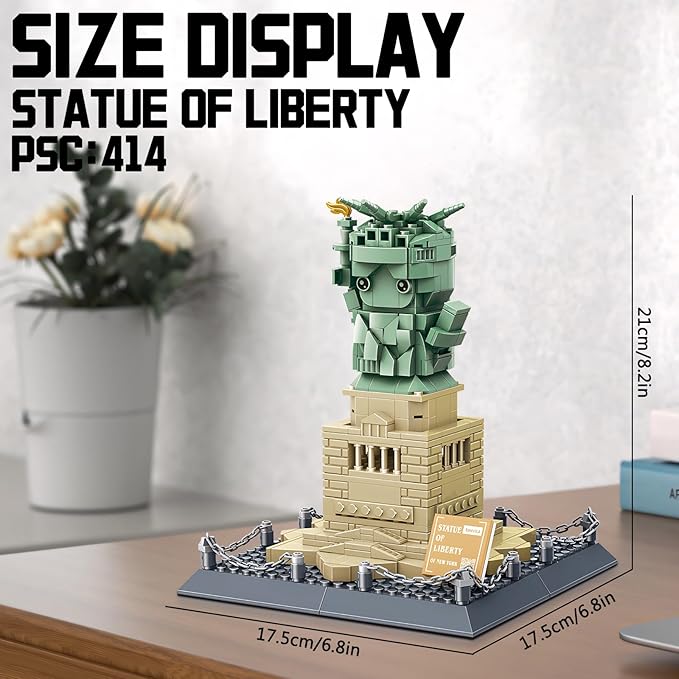 Mini Statue of Liberty Building Blocks Set New York World Famous Architecture Model Toys Gift for and Adults Kids 414 Pieces
