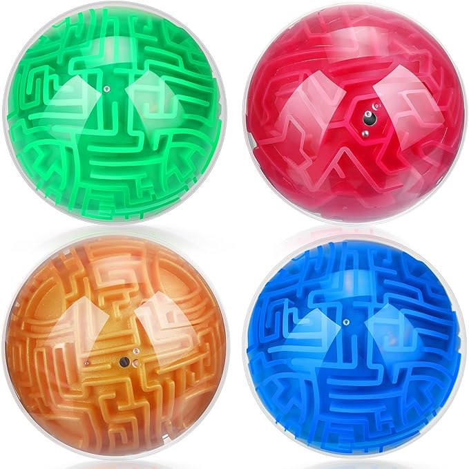 Sumind 4 Pcs 3D Puzzle Maze Ball Magic Brain Teasers Games Memory Sequential Gravity Maze Cube Ball Sphere Educational Puzzle Toys for Adult Hard Challenges(Blue, Green, Rose Red, Gold)